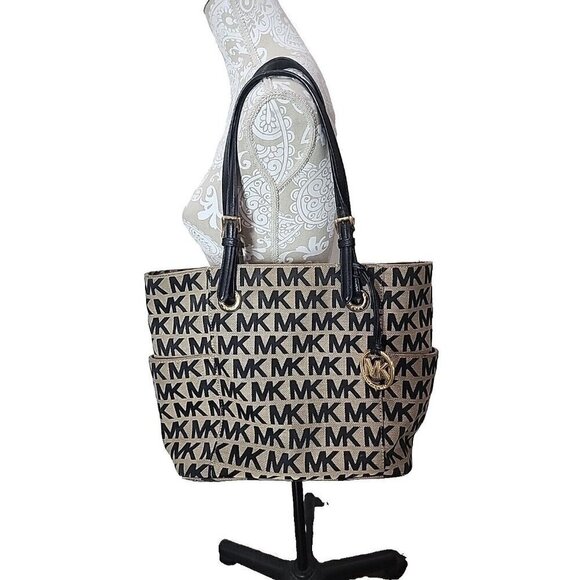 Michael Michael Kors MK Signature Khaki Canvas Tote Shoulder Bag 15X12X5 - Picture 2 of 16